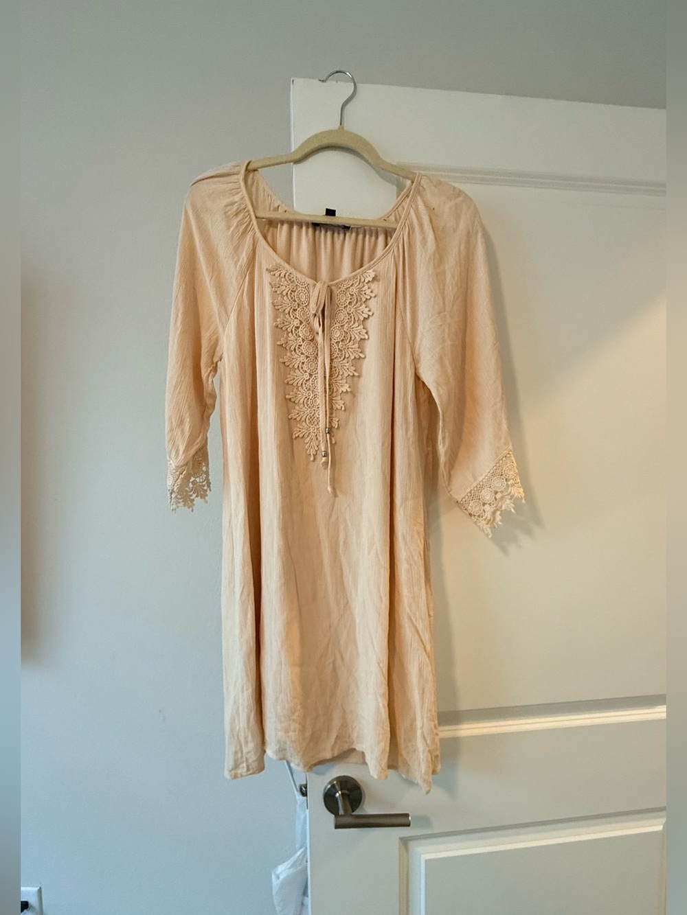 NAIF Cream Boho Tunic Dress with Lace Trim